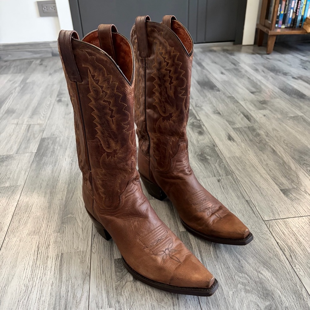 Dan Post Brown Leather Western Cowboy Boots - Picture 2 of 11